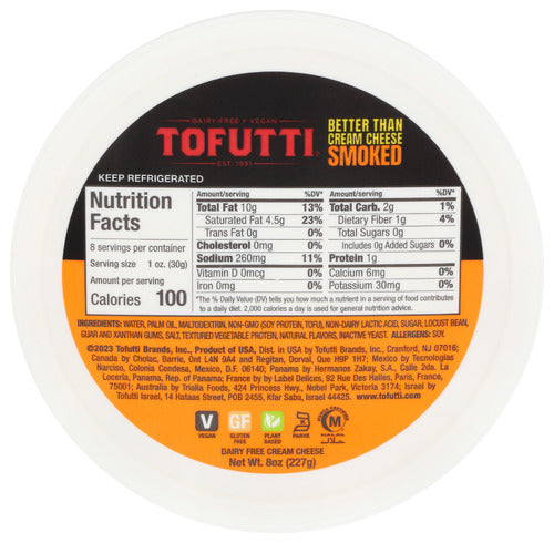 TOFUTTI CREAM CHEESE SMKD DF BT - 8 OZ