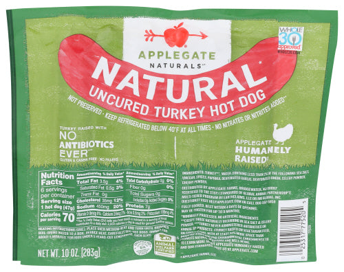 APPLEGATE HOT DOGS NAT UNCURED TRKY - 10 OZ
