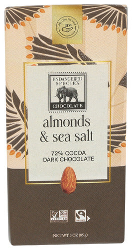 ENDANGERED SPECIES CHOC BAR DRK SSLT ALMONDS - 3 OZ