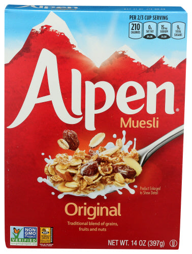 Alpen 
Cereal Muesli Orgnl W Raisins, 14 OZ.