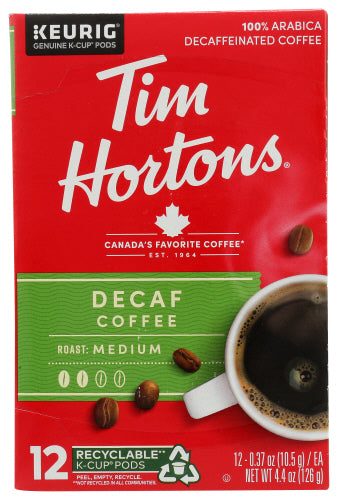 TIM HORTON COFFEE SS DECAF 100% ARAB 12PC - 4.44 OZ