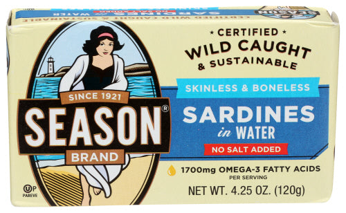 SEASONS SARDINE NSA SKLS & BNLS WATER - 4.25 OZ