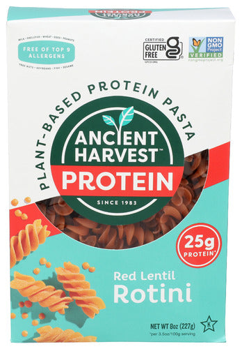 Ancient Harvest
Pasta Rotini Red Lentil, 8 OZ.