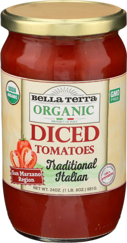 Bella Terra 
Tomato Plum Ital Diced, 24 OZ.