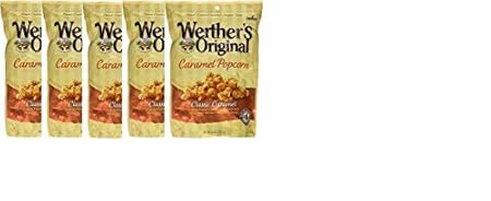 Werther's, Original, Caramel Popcorn, Classic Caramel, 6 Ounce Bag (Pack of 5) with 1 Free bag of werther's Chewy Sugar free bag candy