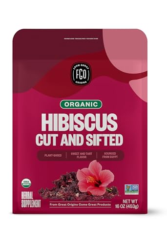 FGO Organic Hibiscus Flowers, Cut and Sifted, 16oz Bulk Resealable Bag, Packaging May Vary (Pack of 1)