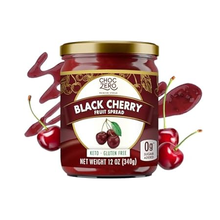ChocZero Keto Black Cherry Jam - No Sugar Added, Low Carb, Keto Friendly, High in Fiber, Gluten Free, Naturally Sweetened with Monk Fruit (1 jar, 12 oz)