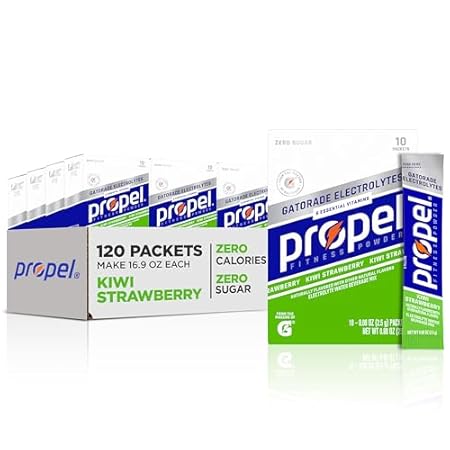 Propel Electrolyte Enhanced Water Drink Mix Powder Packets, Kiwi Strawberry, Zero Calorie & Zero Sugar Hydration with Electrolytes and Vitamins C & E (120 Packets)