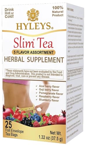 Hyleys Slim Tea 5 Flavor Assortment - Weight Loss Herbal Supplement Cleanse and Detox - 25 Tea Bags (12 Pack)