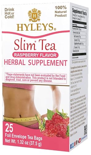 Hyleys Slim Tea Raspberry Flavor - Weight Loss Herbal Supplement Cleanse and Detox - 25 Tea Bags (12 Pack)