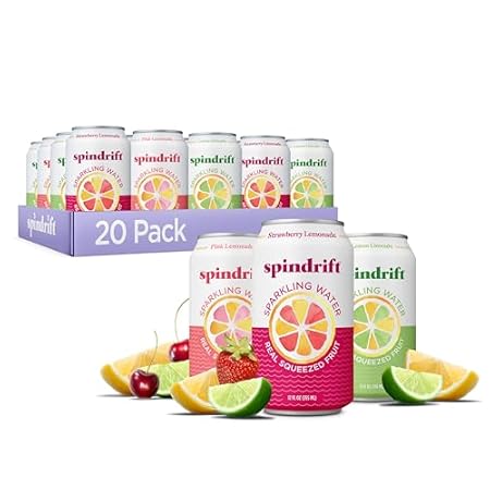 Spindrift Lemonade 3 Flavor Variety 20 Pack,12 Fl Oz (Pack of 20)