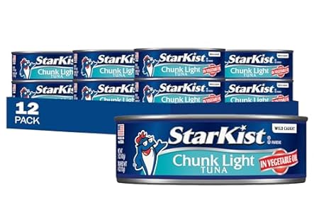 StarKist Chunk Light Tuna in Oil, 5 oz (12 Pack) Canned Tuna Fish, Wild Caught, Gluten Free, Ready to Eat, Perfect for Salads, Keto Meals and Snacks, with 20g Protein & 90 Calories Per Serving