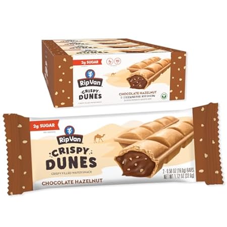 Crispy Dunes Vegan Chocolate Hazelnut Wafer Sticks – Low-Calorie Keto Snack with Hazelnut Cream Filling, 90 Calories, Non-GMO, Prebiotic Fiber - 12 Pack