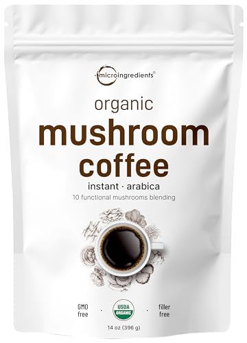 Organic Instant 10 in 1 Mushroom Coffee Powder, 14 Ounce (158 Servings) | Weight & Immune Support | Premium Arabica Coffee with Lion’s Mane, Chaga, Reishi,& More