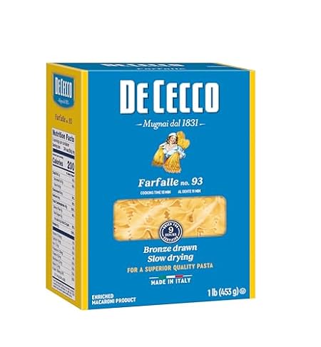 De Cecco Farfalle No. 93 Pasta, 16 Oz, Authentic, Slow Dried, Made with Durum Wheat, Versatile Pasta for Sauces & Recipes, Made in Italy