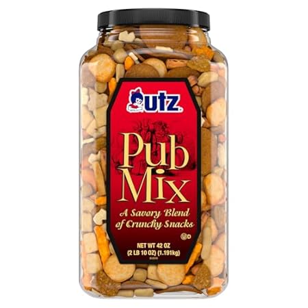 Utz Pub Mix, 42 Oz. Barrel, Savory Snack Mix with a Blend of Crunchy Flavors for a Tasty Party Snack, Resealable Container, Trans-Fat Free and Kosher Certified