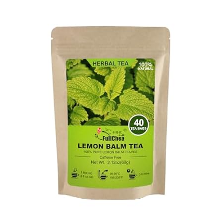 FullChea - Lemon Balm Tea Bag, 40 Teabags, 1.5g/bag - Premium Lemon Balm Herb - Melissa Officinalis - Non-GMO - Caffeine-free - Promotes Relaxation & Support Digestion, 40.0 Count