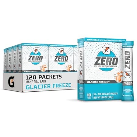Gatorade G Zero Sports Drink Mix Powder Packets, Glacier Freeze, Electrolyte Powder Drink Mix for Hydration, Zero Sugar, Total 120 Packets