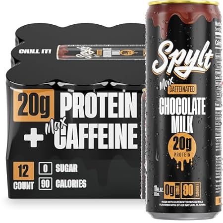 Spylt High Protein Max Chocolate Milk with 140mg Caffeine & 20g Protein - 90 Calories, Ready to Drink, Sugar Free, Lactose Free Milk, Perfect for Workout Recovery & Afternoon Pick Me Up - 12 Count