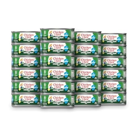 Chicken of the Sea Wild Caught Chunk Light Tuna, 5 Ounce Cans, 24-Count – High Protein 100% Classic Chunk Tuna in Water – Delicious, Easy, Nutritious Ready to Eat Meals