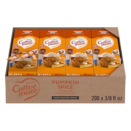 Nestle Coffee mate Coffee Creamer, Pumpkin Spice, Liquid Creamer Singles, Non Dairy, No Refrigeration, 0.375 fl oz Tubs (Pack of 200)