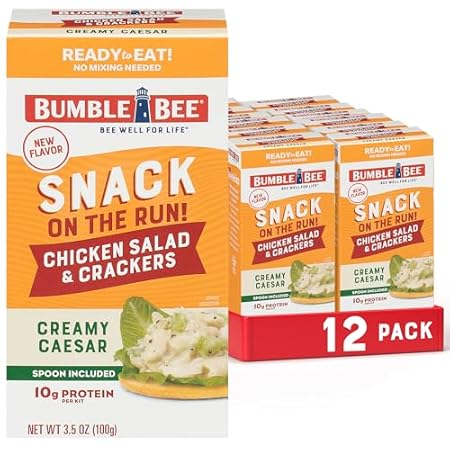 Bumble Bee Snack On The Run Creamy Caesar Chicken Salad with Crackers Kit (Pack of 12) - Ready to Eat Protein Snack Pack - 10g Protein per Box
