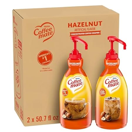 Nestle Coffee mate Coffee Creamer, Hazelnut, Concentrated Liquid Pump Bottle, Non Dairy, No Refrigeration, 50.7 fl oz (Pack of 2)