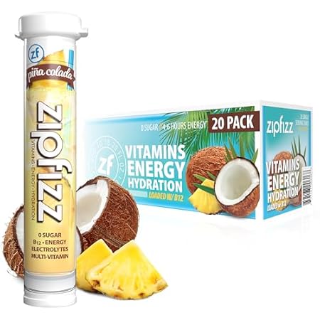 Zipfizz Daily Energy Drink Powder, Pina Colada, 20 Pack | 3-in-1 Sustained Energy, Rapid Hydration, and Essential Vitamins | Sugar-Free | Electrolyte Powder | Contains Vitamin B-12 & Antioxidants