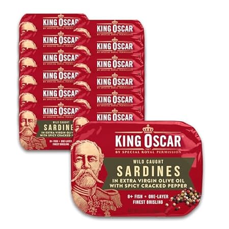 King Oscar Wild Caught Sardines in Extra Virgin Olive Oil, Spicy Cracked Pepper, 3.75 Ounce (Pack of 12)