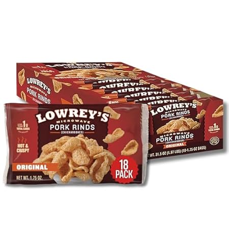 Lowrey's Bacon Curls Microwave Pork Rinds (Chicharrones), Original, 1.75 Ounce (Pack of 18)