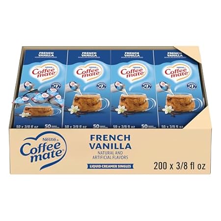 Nestle Coffee mate Coffee Creamer, French Vanilla, Liquid Creamer Singles, Non Dairy, No Refrigeration, 0.375 fl oz Tubs (Pack of 200)