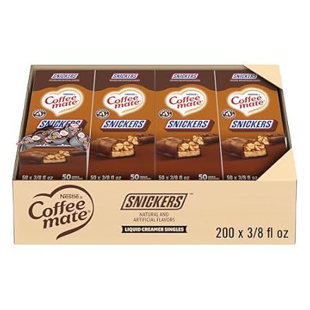 Nestle Coffee mate Coffee Creamer, Snickers, Liquid Creamer Singles, Non Dairy, No Refrigeration, 0.375 fl oz Tubs (Pack of 200)
