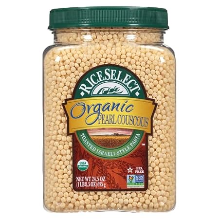 RiceSelect Organic Pearl Couscous, Israeli-Style Wheat Couscous Pasta, Non-GMO, 24.5-Ounce Jar, (Pack of 1)