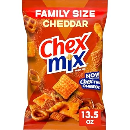 Chex Mix Cheddar Snack Mix, Savory Snack Bag, Family Size, 13.5 oz