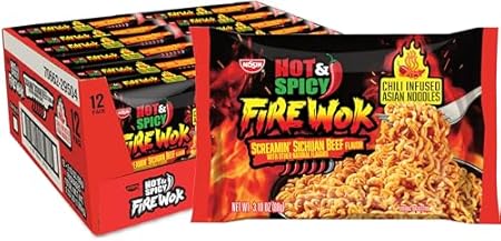 Nissin Fire Wok, Screamin Beef Flavor, Hot & Spicy Chile Infused Asian Noodles, 3.10 Ounce (Pack of 12)