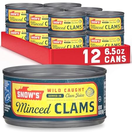 Snow's Wild Caught Minced Clams Canned, 6.5 oz Can (Pack of 12) - 5g Protein Per Serving - Gluten Free, Keto Friendly, 99% Fat Free