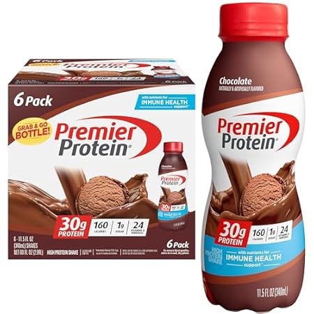 Premier Protein Shake, Chocolate, 30g Protein 1g Sugar 24 Vitamins Minerals Nutrients to Support Immune Health, 11.5 fl oz (Pack of 6)