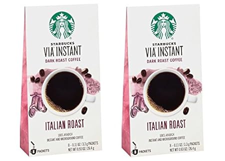 Starbucks VIA Instant Coffee Dark Roast Packets — Italian Roast — 100% Arabica, 8 Count (Pack of 2)