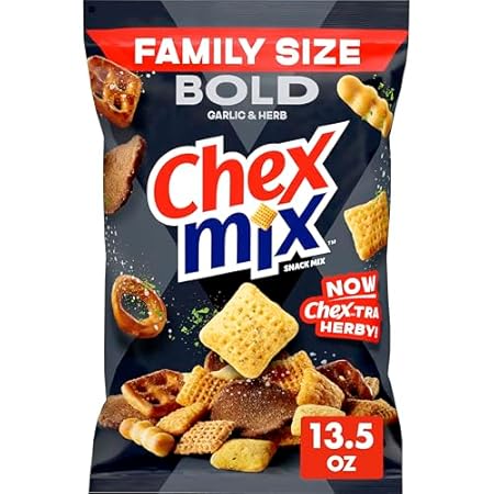 Chex Mix Bold Garlic and Herb Snack Mix, Family Size, Snacks, 13.5 oz