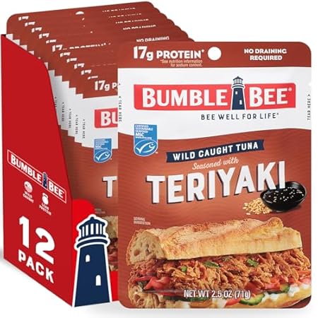 Bumble Bee Teriyaki Seasoned Tuna, 2.5 oz Pouches (Pack of 12) - Ready to Eat - Wild Caught Tuna Packet - 17g Protein per Serving