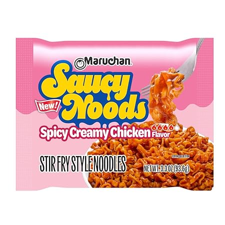 Maruchan Ramen Spicy Creamy Chicken Noodles, Saucy Noods - Stir Fry Style, Bold Korean-Inspired Sauce, Spicy & Rich Flavor, Made in USA, 3.3 Oz. (20 Count)