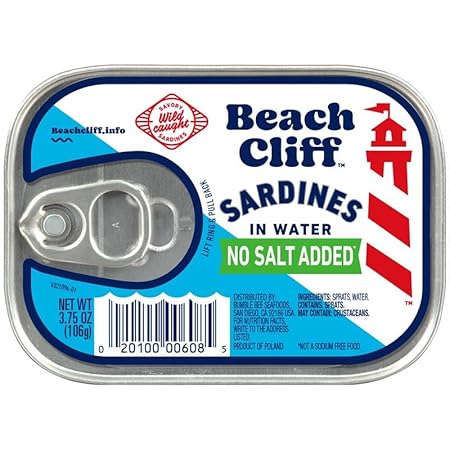 Beach Cliff Wild Caught Canned Sardines in Water, No Salt Added – High Protein, Keto Friendly, Gluten Free – Ideal Can Sardines for Healthy Recipes - 3.75 Ounce
