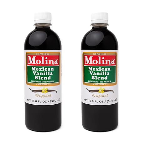 Vanilla Molina - Mexican Vanilla Blend with Pure Vanilla Extract - 2 Pack (16.6 Fl Oz Bottles) - 33.86 Fl Oz Total, Natural Flavoring for Baking, Drinks and Desserts