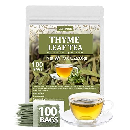 Premium 100 Thyme Leaf Tea Bags, Made with 100% Pure Thyme Leaves, Aid Digestion & Support Respiratory, No Additives & Caffeine Free。