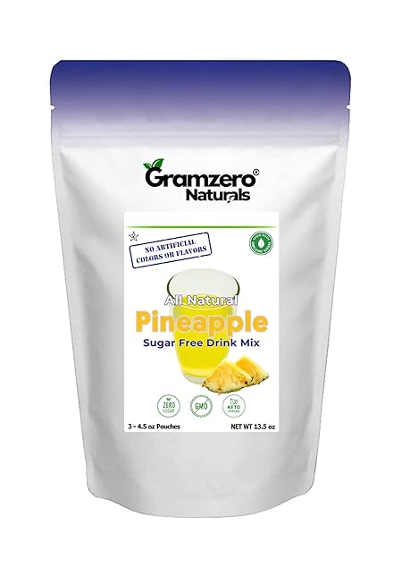 GramZero All Natural Pineapple Zero Calorie Sugar Free Drink Mix, Great For Nutrition Club Loaded Tea, Stevia Sweetened