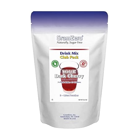 GramZero Sour Dark Cherry Zero Calorie Sugar Free Drink Mix, Great For Nutrition Club Loaded Tea, Stevia Sweetened