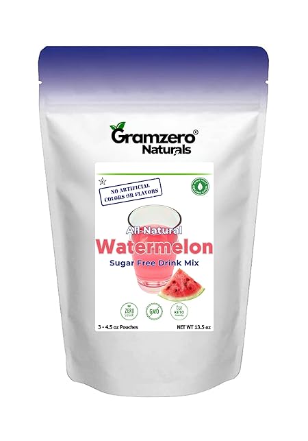 GramZero All Natural Watermelon Zero Calorie Sugar Free Drink Mix, Great For Nutrition Club Loaded Tea, Stevia Sweetened