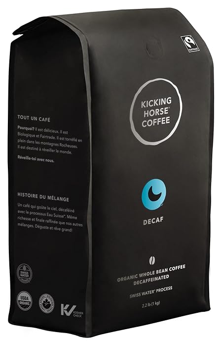 Kicking Horse Coffee Decaf, Swiss Water Process, Dark Roast, Whole Bean, Certified Organic, Fairtrade, Kosher, Black, 35.274 Oz, Pack of 6