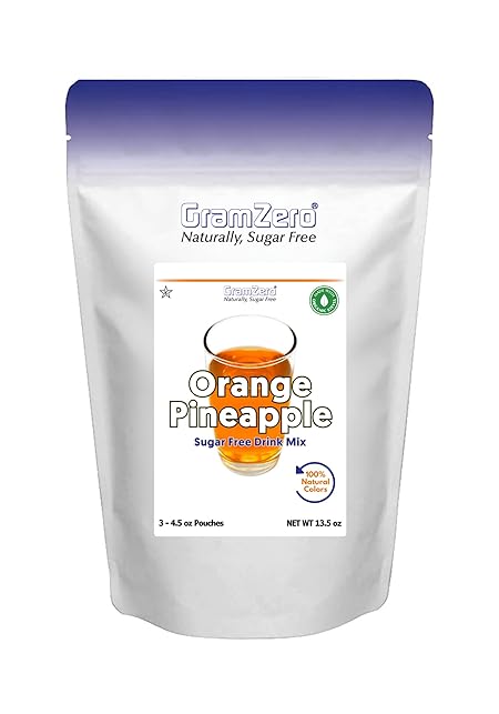 GramZero Orange Pineapple Zero Calorie Sugar Free Drink Mix, Great For Nutrition Club Loaded Tea, Stevia Sweetened