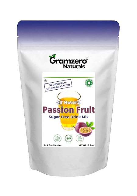 GramZero All Natural Passion Fruit Zero Calorie Sugar Free Drink Mix, Great For Nutrition Club Loaded Tea, Stevia Sweetened
